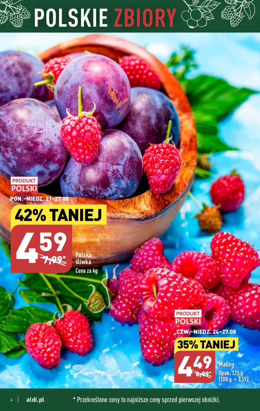 Gazetka promocyjna Aldi - Pełna oferta - ważna 21.08 do 27.08.2023 - strona 4 - produkty: Maliny