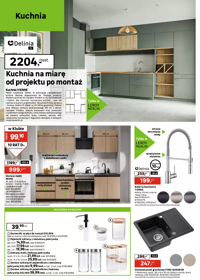 Gazetka promocyjna Leroy Merlin - Gazetka Leroy Merlin - ważna 29.08 do 23.09.2025 - strona 12 - produkty: Bateria, Bateria kuchenna, Beckers, Designer Colour, Dozownik, Emulsja, Fa, Farba lateksowa, Gra, Korpusy, Kuchnia, Luxens, Meble, Olej, Pojemnik, Pojemnik szklany, Por, Rama, Rum, Sok, Szal, Tran, Zlew, Zlewozmywak
