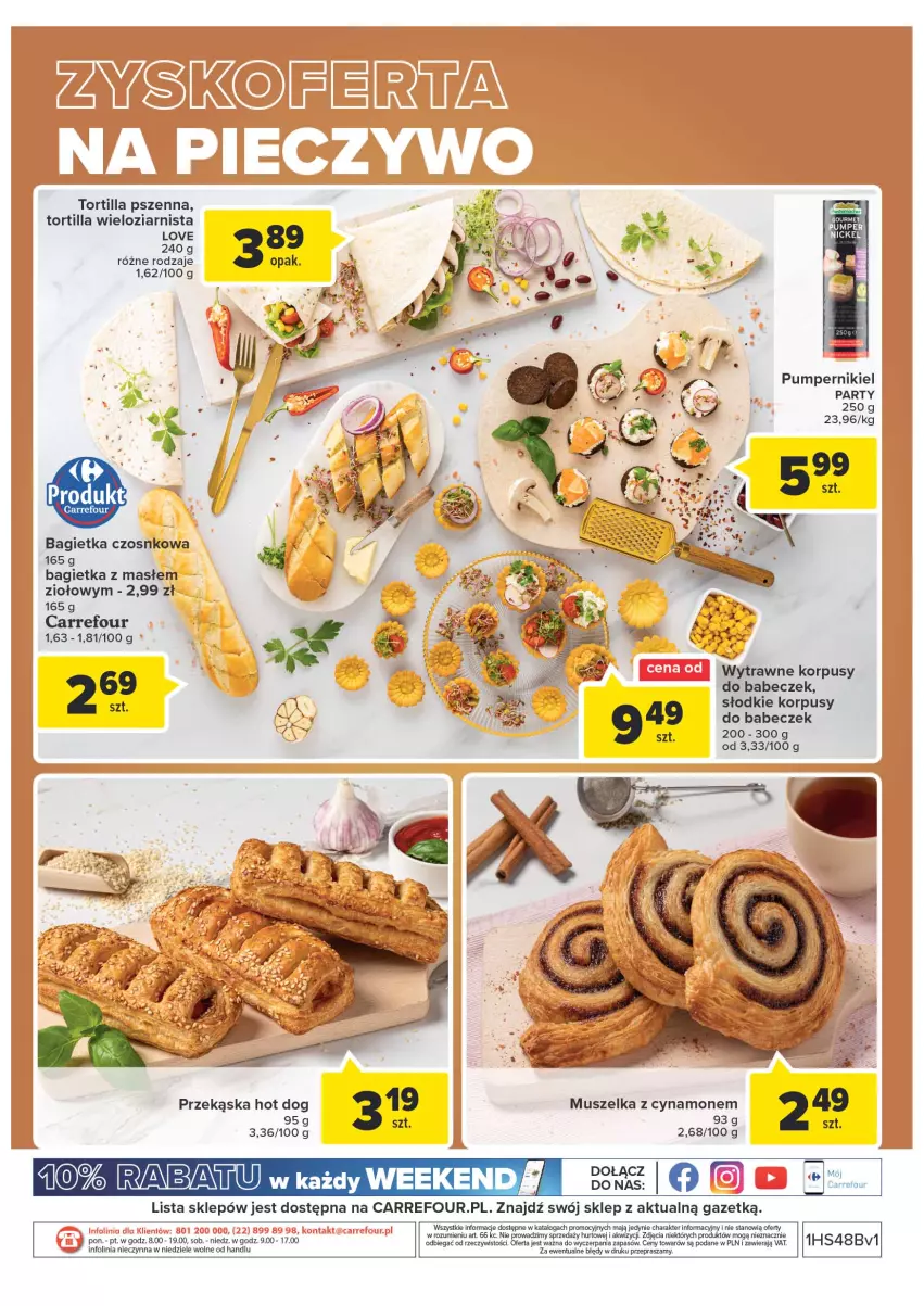 Gazetka promocyjna Carrefour - Gazetka Targ świeżości - ważna 29.11 do 05.12.2022 - strona 4 - produkty: Bagietka, Bagietka czosnkowa, Hot dog, Korpusy, Mus, Tortilla