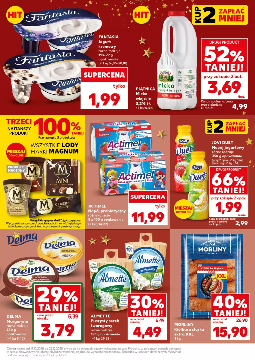 Gazetka promocyjna Kaufland - Mocny Start - ważna 22.12 do 23.12.2025 - strona 11 - produkty: Actimel, Delma, Fa, Fanta, Kiełbasa, Kiełbasa śląska, Mleko, Morliny, Piątnica, Ser, Serek