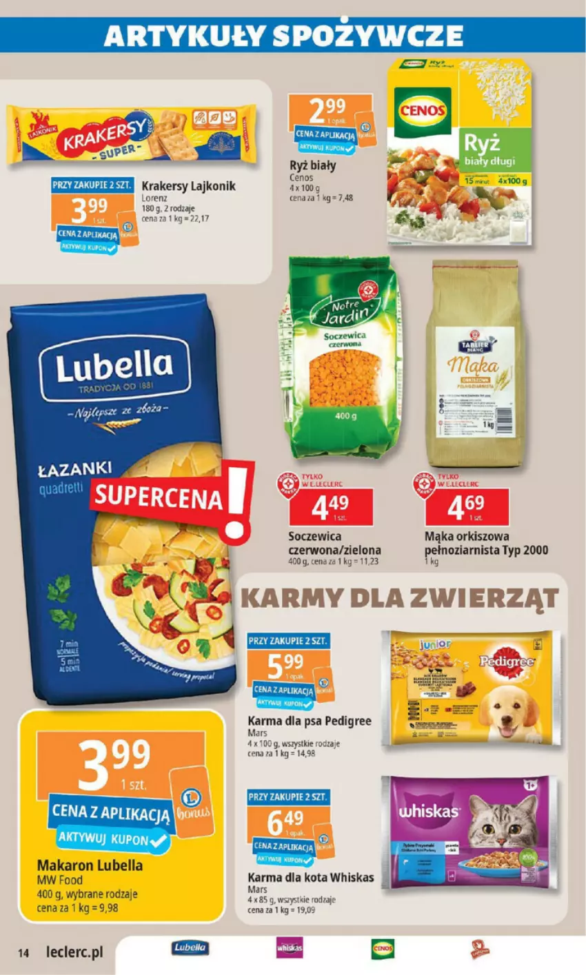 Gazetka promocyjna E Leclerc - ważna 10.12 do 22.12.2024 - strona 6 - produkty: Bell, Bella, Cenos, Lorenz, Lubella, Mąka, Makaron, Mars, Pedigree, Ryż, Ryż biały, Whiskas