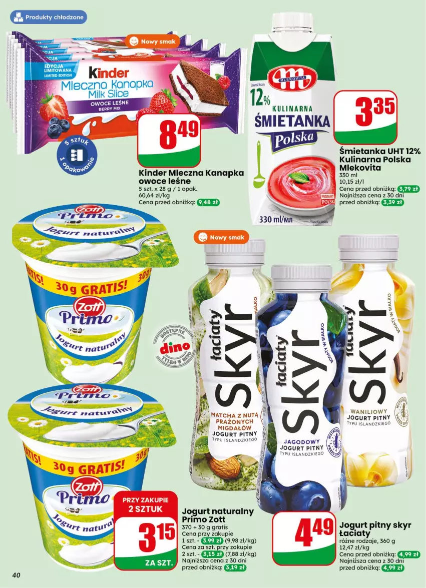 Gazetka promocyjna Dino - Gazetka 38 / 2026 - ważna 16.09 do 22.09.2026 - strona 40 - produkty: Gra, Isla, Jogurt, Jogurt naturalny, Jogurt pitny, Kinder, Miecz, Mleczna kanapka, Mleko, Mlekovita, Owoce, Zott