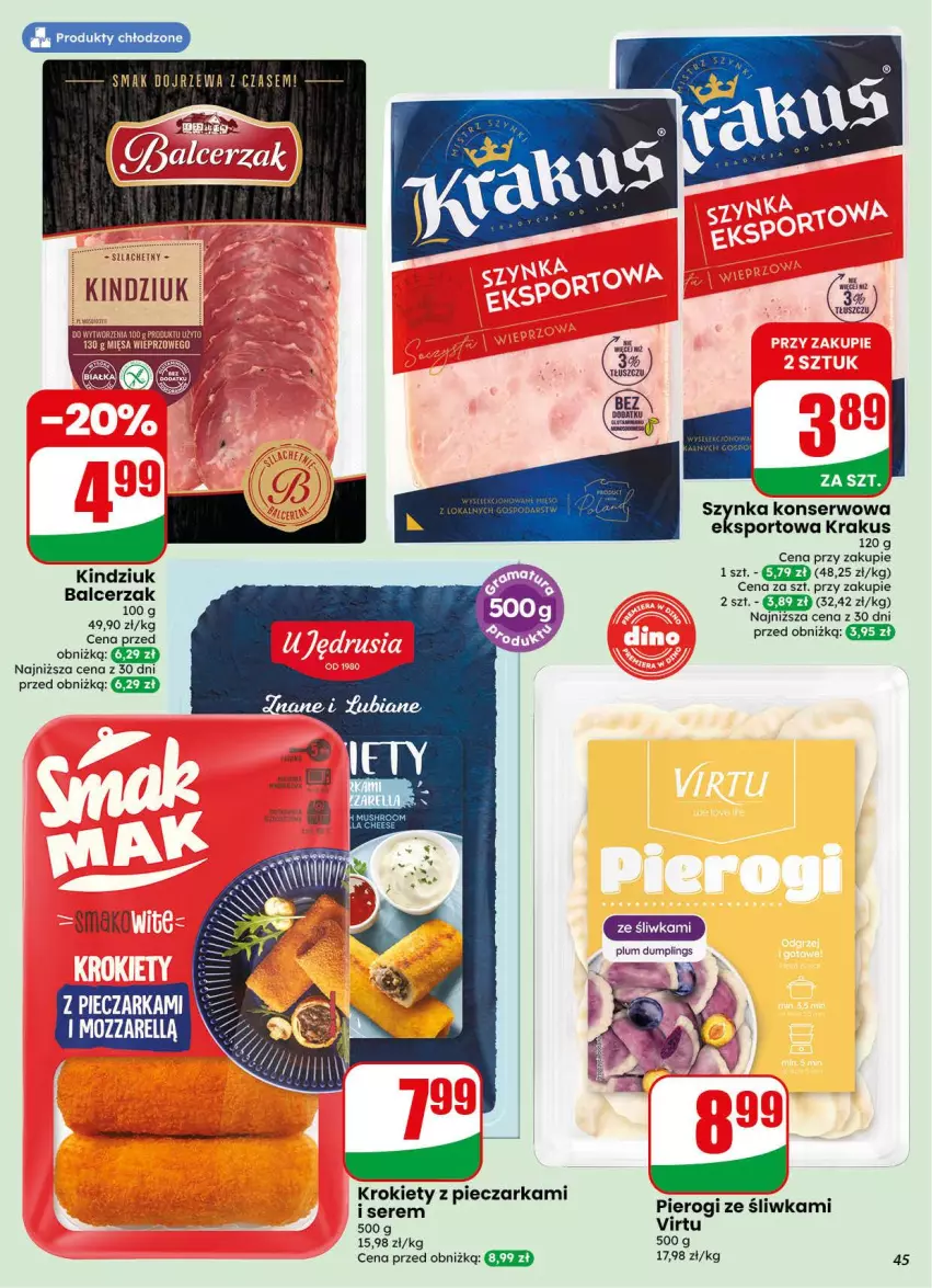 Gazetka promocyjna Dino - Gazetka 38 / 2026 - ważna 16.09 do 22.09.2026 - strona 45 - produkty: Kindziuk, Krakus, Krokiety, Piec, Pieczarka, Pierogi, Por, Ser, Sport, Virtu