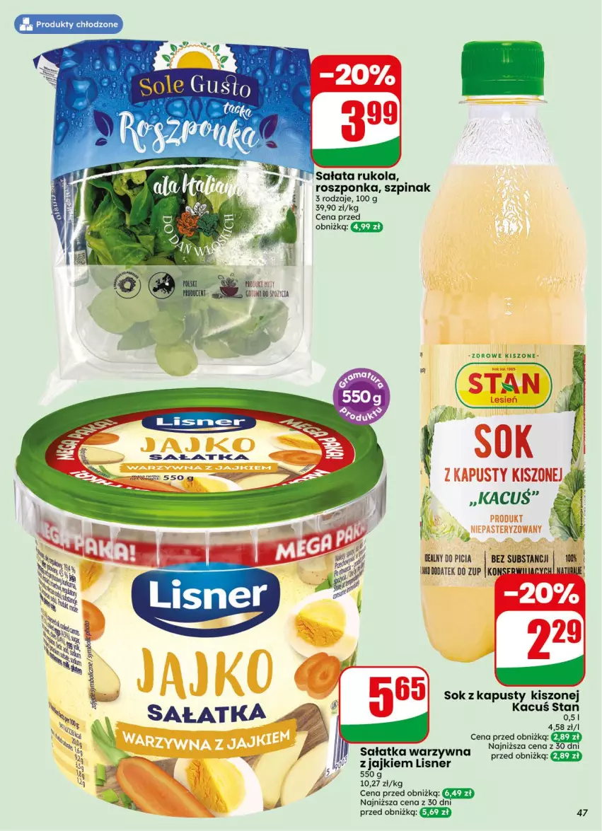 Gazetka promocyjna Dino - Gazetka 38 / 2026 - ważna 16.09 do 22.09.2026 - strona 47 - produkty: Lisner, Roszponka, Rukola, Sałat, Sałatka, Sałatka warzywna, Ser, Sok, Szpinak