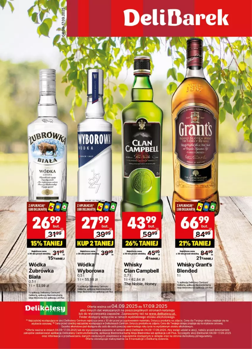 Gazetka promocyjna Delikatesy Centrum - Delibarek DC36-DC37 - ważna 04.09 do 17.09.2025 - strona 1 - produkty: Bell, Gra, Grant's, Rum, Whisky, Wódka, Wyborowa