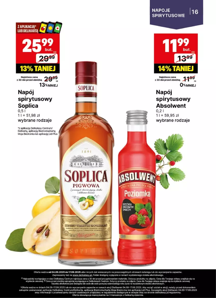 Gazetka promocyjna Delikatesy Centrum - Delibarek DC36-DC37 - ważna 04.09 do 17.09.2025 - strona 16 - produkty: Napój, Napoje, Rama, Rum, Soplica, Tran