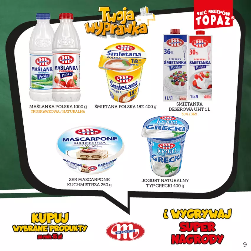 Gazetka promocyjna Topaz - Gazetka - ważna 16.08 do 16.10.2022 - strona 9 - produkty: Deser, Gry, Jogurt, Jogurt naturalny, Mascarpone, Maślanka, Ser