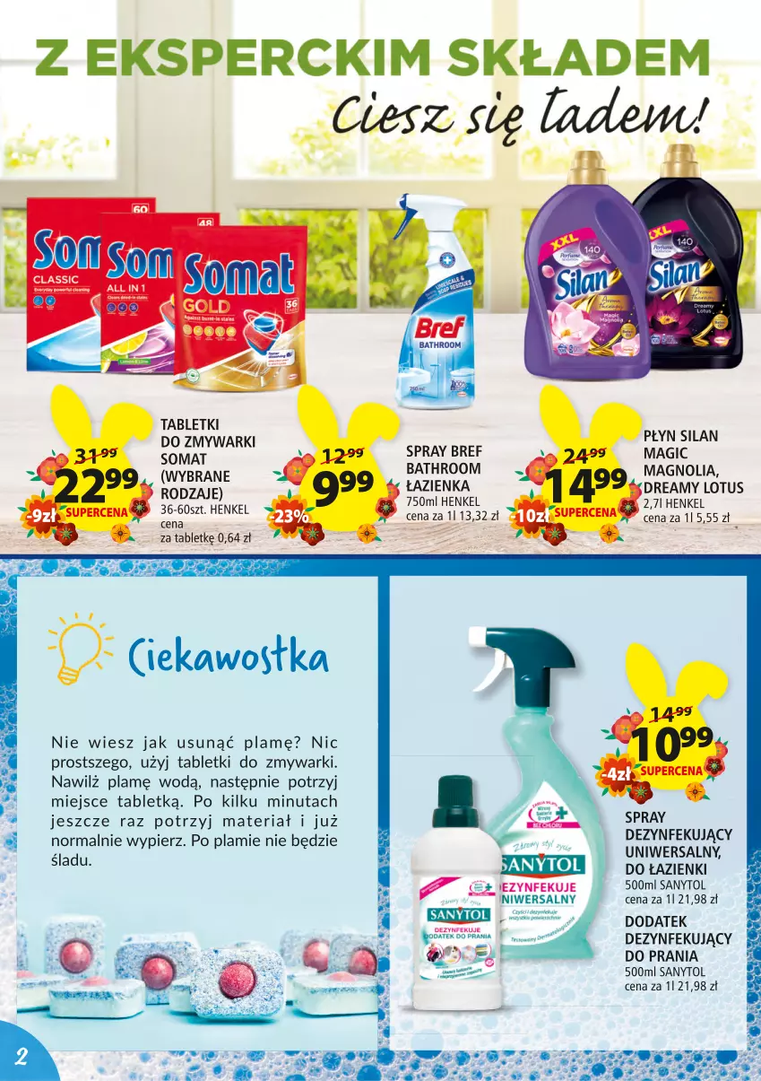 Gazetka promocyjna Arhelan - Gazetka - ważna 15.03 do 30.04.2021 - strona 2 - produkty: Bref, Sanytol, Silan, Somat, Tablet, Tabletki do zmywarki, Zmywarki