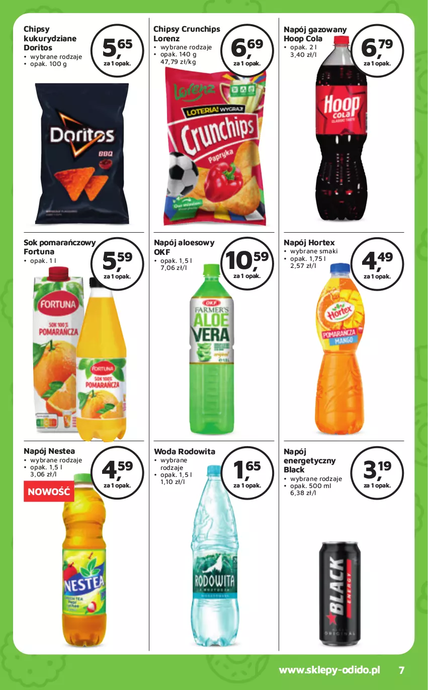 Gazetka promocyjna Odido - ważna 31.05 do 13.06.2024 - strona 7 - produkty: Chipsy, Crunchips, Fortuna, Hoop, Hortex, Lack, Lorenz, Napój, Napój energetyczny, Napój gazowany, Nestea, Sok, Sok pomarańczowy, Woda