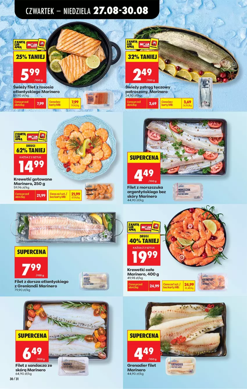 Gazetka promocyjna Biedronka - Od Czwartku - ważna 27.08 do 02.09.2026 - strona 38 - produkty: Dorsz, Fa, Filet z dorsza atlantyckiego, Filet z morszczuka, Filet z sandacza, Grenadier, Krewetki, Sandacz, Sos