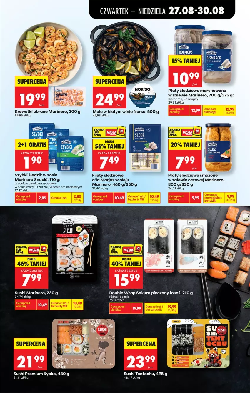 Gazetka promocyjna Biedronka - Od Czwartku - ważna 27.08 do 02.09.2026 - strona 39 - produkty: Krewetki, Matjas, Mop, Mule, Olej, Piec, Płaty śledziowe, Sos, Sushi