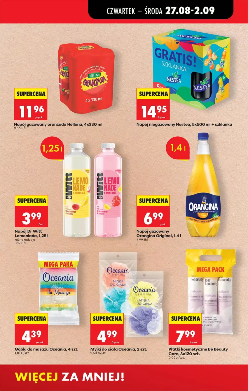 Gazetka promocyjna Biedronka - Od Czwartku - ważna 27.08 do 02.09.2026 - strona 59 - produkty: Be Be, Gin, Hellena, Lemoniada, Napój, Napój gazowany, Napój niegazowany, Nestea, Oranżada, Płatki kosmetyczne, Szklanka