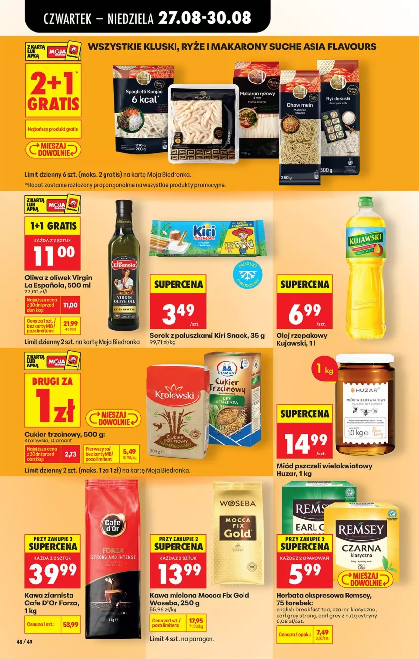 Gazetka promocyjna Biedronka - Od Czwartku - ważna 27.08 do 02.09.2026 - strona 62 - produkty: Cukier, Cukier trzcinowy, Cytryny, Diamant, Earl Grey, Fa, Gin, Gra, Herbata, HP, Kawa, Kawa mielona, Kawa ziarnista, Królewski, Kujawski, Miód, Mocca Fix Gold, Olej, Olej rzepakowy, Oliwa, Oliwa z oliwek, Por, Ser, Serek, Woseba