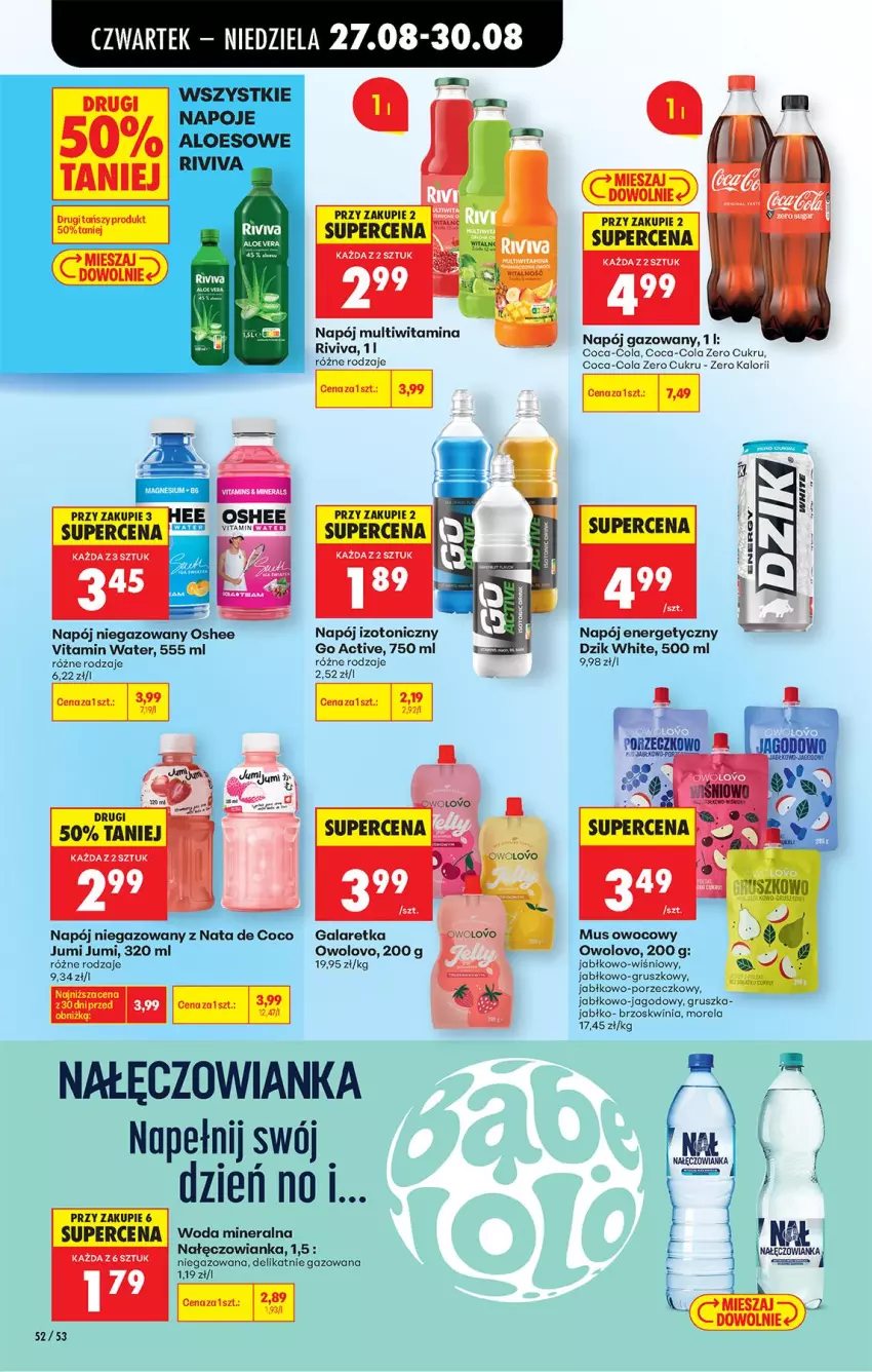 Gazetka promocyjna Biedronka - Od Czwartku - ważna 27.08 do 02.09.2026 - strona 68 - produkty: Coca-Cola, Gala, Galaretka, Morela, Mus, Nałęczowianka, Napój, Napój gazowany, Napój niegazowany, Oshee, Por, Woda, Woda mineralna