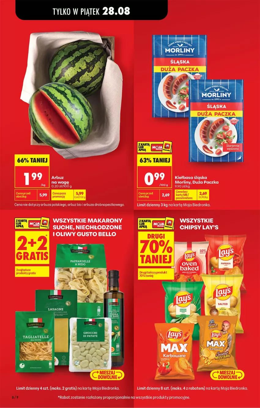 Gazetka promocyjna Biedronka - Od Czwartku - ważna 27.08 do 02.09.2026 - strona 8 - produkty: Arbuz, Bell, Chipsy, Gra, Makaron, Morliny, Por