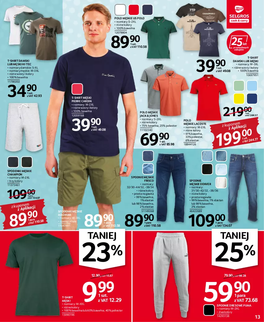 Gazetka promocyjna Selgros - Oferta przemysłowa - ważna 14.07 do 27.07.2022 - strona 13 - produkty: Dres, Hi-Tec, Lacoste, Pierre Cardin, Puma, Spodnie, Spodnie dresowe, T-shirt, Wełna