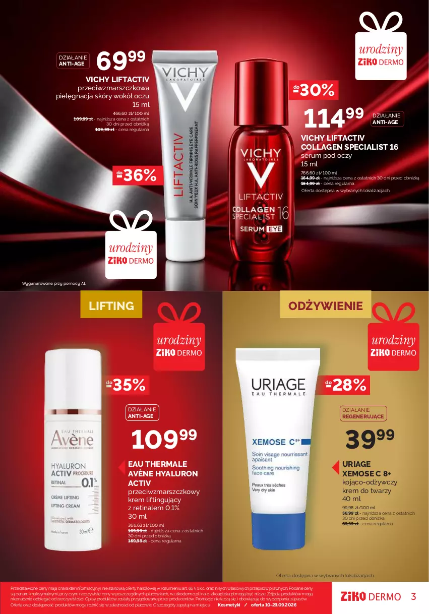Gazetka promocyjna Ziko - Gazetka Ziko Dermo - ważna 10.09 do 23.09.2026 - strona 3 - produkty: Apteka, Avène, Krem do twarzy, Mars, Pielęgnacja skóry, Rum, Ser, Serum, Serum pod oczy, Vichy