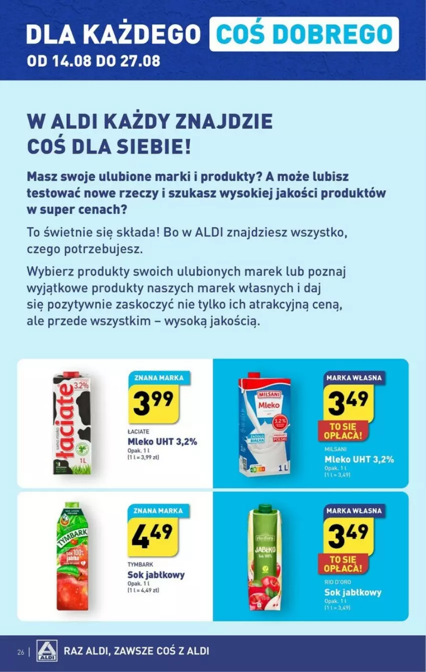 Gazetka promocyjna Aldi - ważna 14.08 do 19.08.2023 - strona 19 - produkty: Koc, Mleko, Sok, Sok jabłkowy, Tymbark