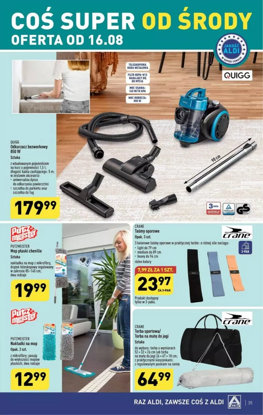 Gazetka promocyjna Aldi - ważna 14.08 do 19.08.2023 - strona 29 - produkty: Mop, Odkurzacz, Pojemnik, Por, Putzmeister, Rura, Sport, Szczotka, Teleskop, Torba