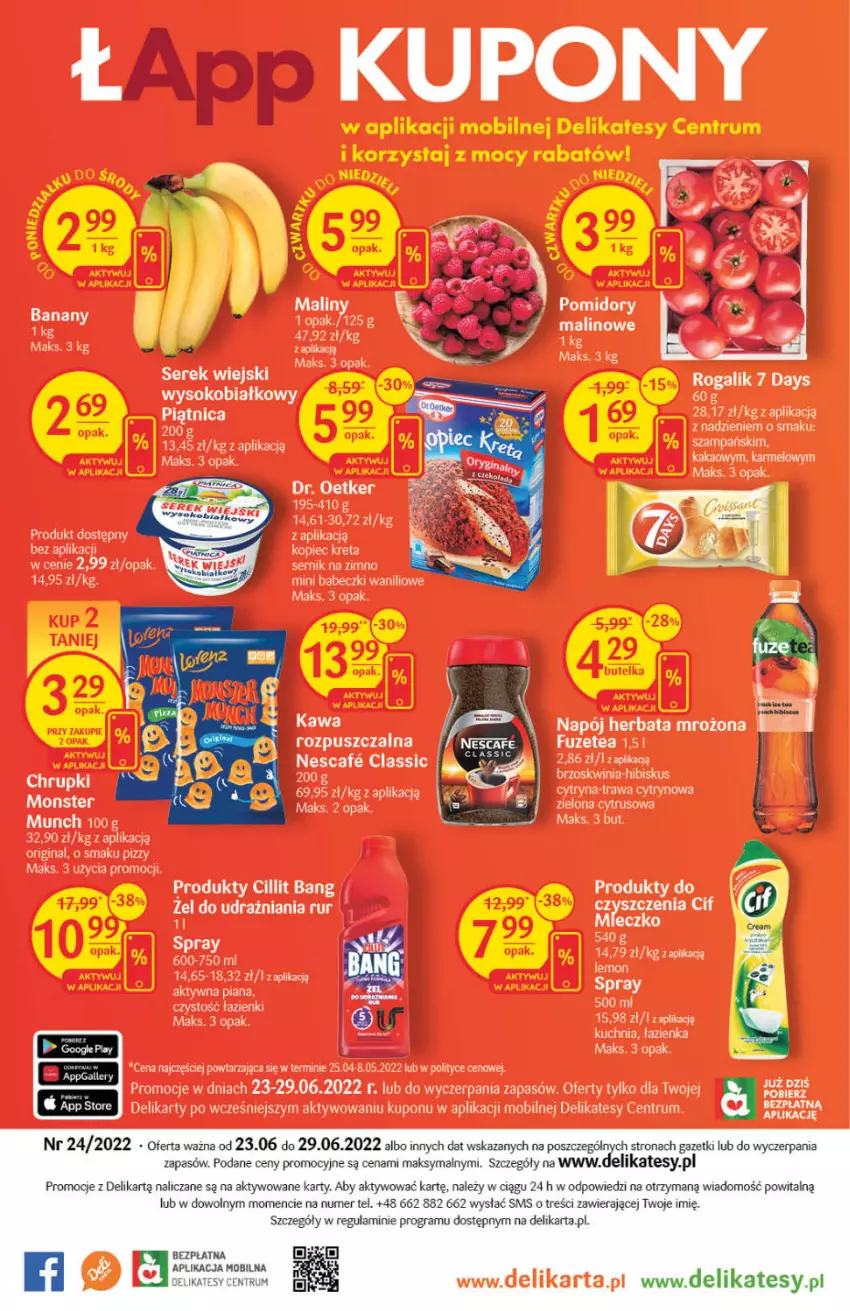 Gazetka promocyjna Delikatesy Centrum - Gazetka DC24 - ważna 23.06 do 29.06.2022 - strona 36 - produkty: Babeczki, Cif, Cillit Bang, Dr. Oetker, Gin, Herbata, Hibiskus, Kakao, Kuchnia, Mobil, Monster Munch, Napój, Rum, Ser, Serek, Serek wiejski, Sok, Tera