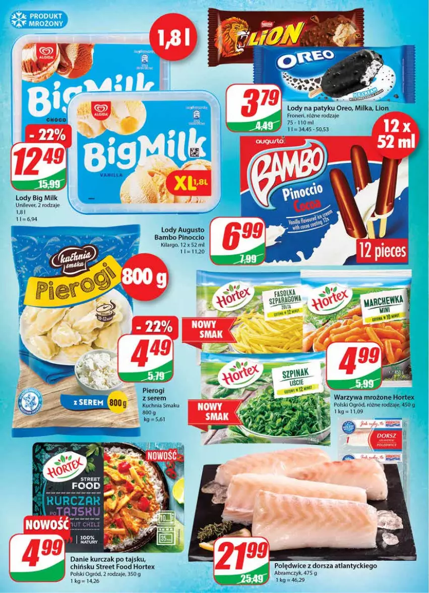 Gazetka promocyjna Dino - Gazetka - ważna 20.10 do 26.10.2021 - strona 10 - produkty: Big Milk, Dorsz, Fa, Hortex, Kuchnia, Kurczak, Lody, Ogród, Pierogi, Por, Ser, Warzywa