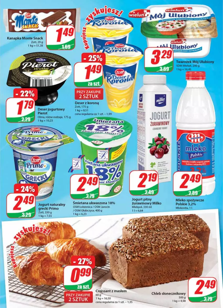 Gazetka promocyjna Dino - Gazetka - ważna 20.10 do 26.10.2021 - strona 13 - produkty: Chleb, Deser, Jogurt, Jogurt naturalny, Jogurt pitny, Mleko, Monte, Olma, Ser, Wino, Zott