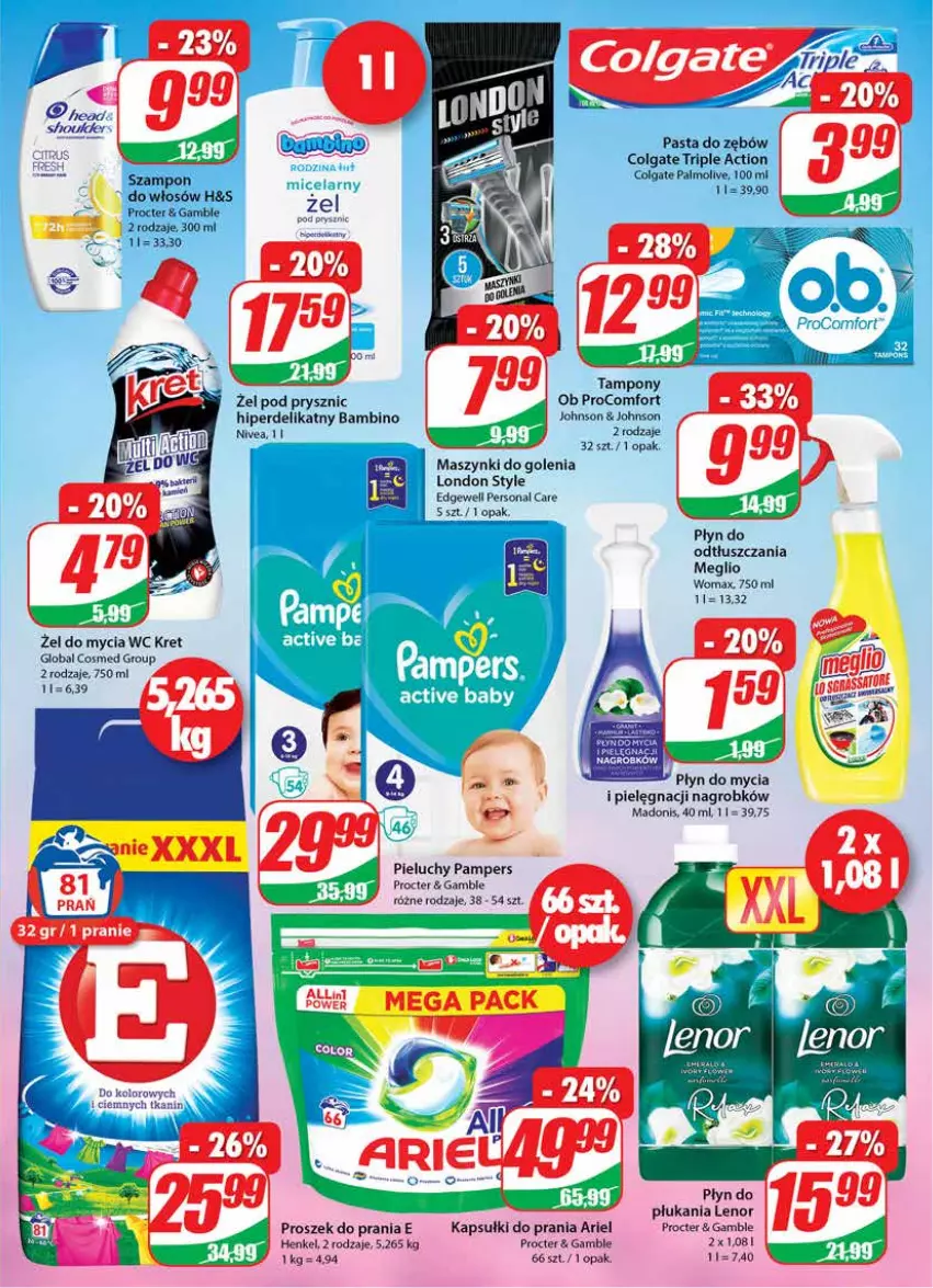 Gazetka promocyjna Dino - Gazetka - ważna 20.10 do 26.10.2021 - strona 23 - produkty: Ariel, Colgate, Kapsułki do prania, Kret, Lenor, LG, Nivea, Palmolive, Pampers, Pasta do zębów, Pieluchy, Płyn do mycia, Proszek do prania, Szampon, Tampony