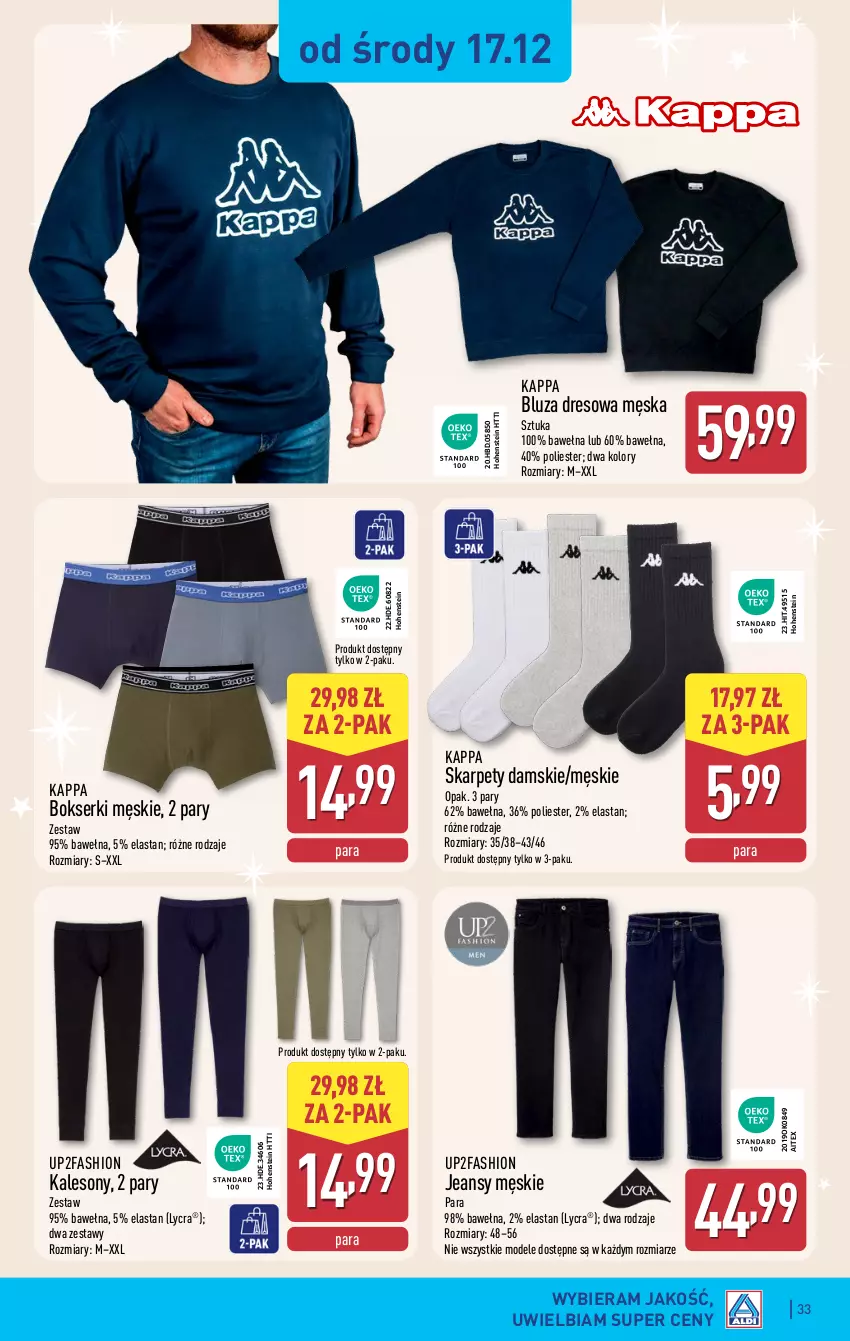 Gazetka promocyjna Aldi - Pełna oferta - ważna 15.12 do 21.12.2025 - strona 33 - produkty: Bluza, Bluza dresowa, Bokserki, Dres, Fa, Kalesony, Karp, Ser, Sony, Wełna