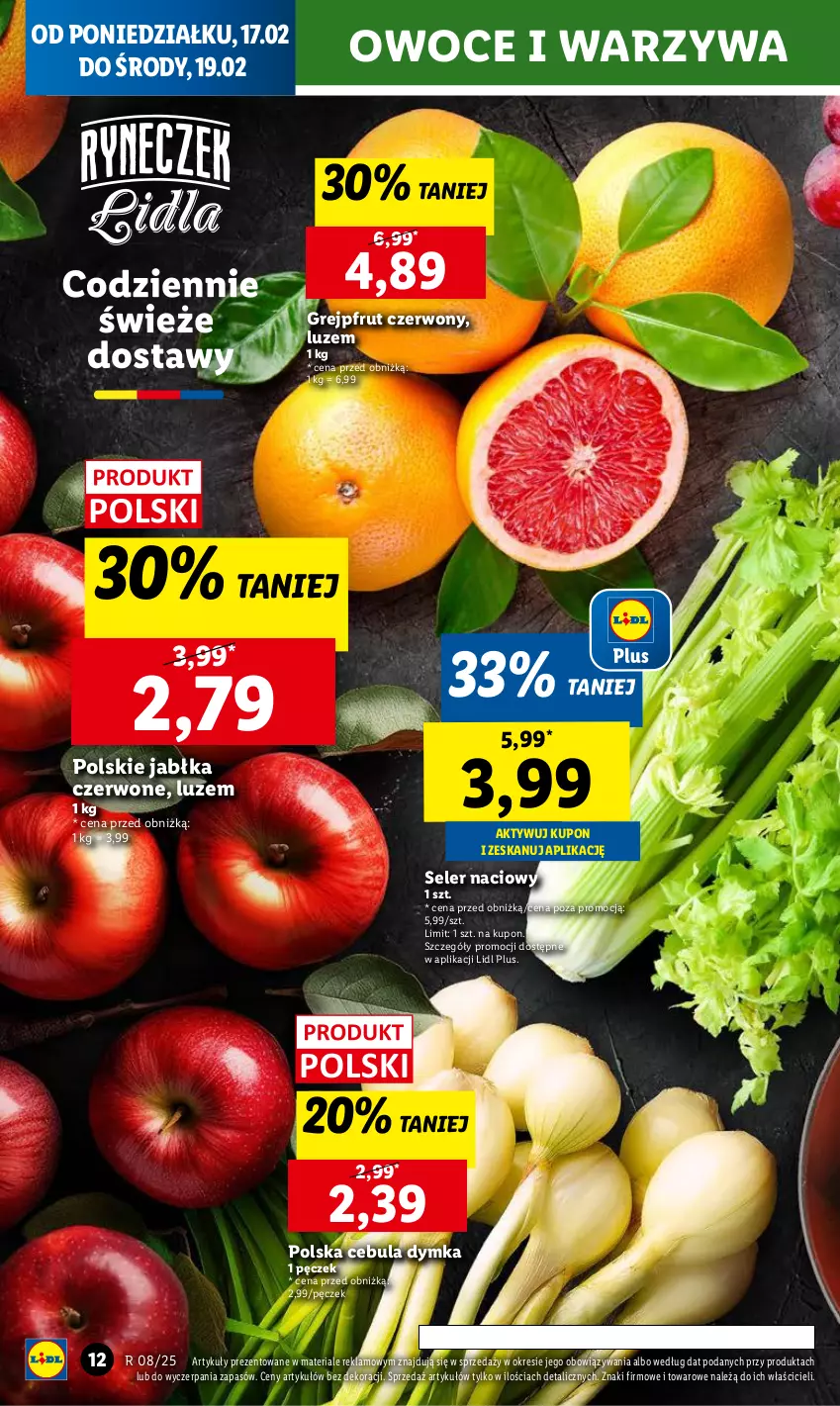 Gazetka promocyjna Lidl - GAZETKA - ważna 17.02 do 19.02.2025 - strona 14 - produkty: Cebula, Grejpfrut, Jabłka, Owoce, Seler naciowy, Warzywa