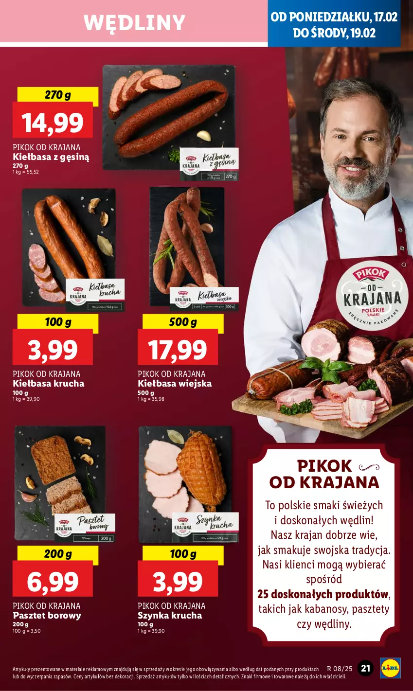 Gazetka promocyjna Lidl - GAZETKA - ważna 17.02 do 19.02.2025 - strona 23 - produkty: Kabanos, Kiełbasa, Kiełbasa krucha, Kiełbasa wiejska, Pasztet, PIKOK, Szynka