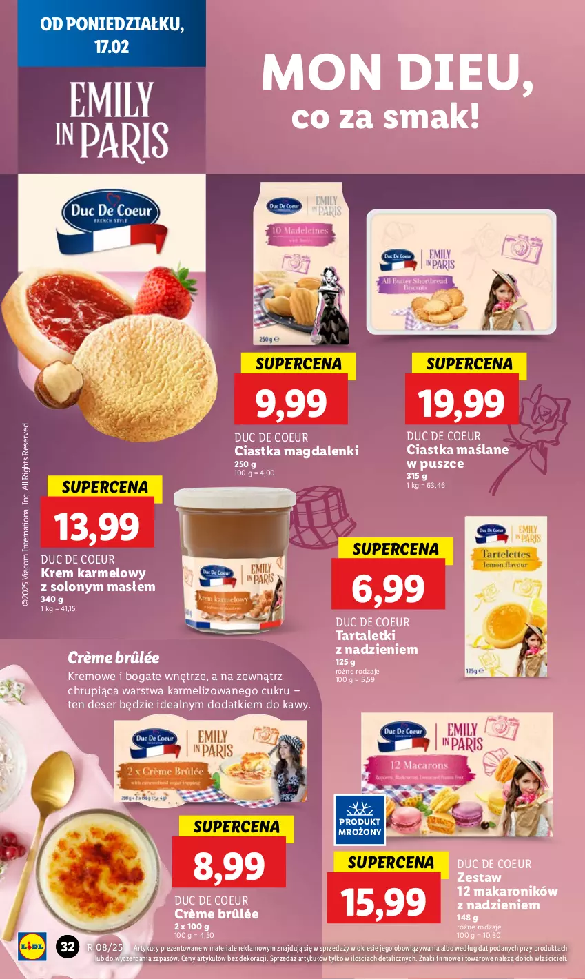 Gazetka promocyjna Lidl - GAZETKA - ważna 17.02 do 19.02.2025 - strona 34 - produkty: Ciastka, Crème brûlée, Deser, Makaron, Ser, Tarta