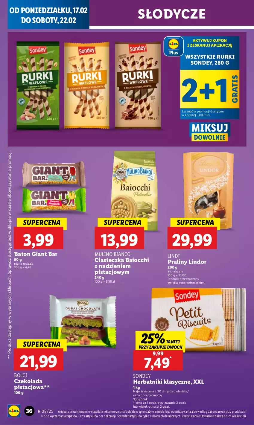 Gazetka promocyjna Lidl - GAZETKA - ważna 17.02 do 19.02.2025 - strona 38 - produkty: Baton, Czekolada, Gra, Herbatniki, Lindor, Lindt, Praliny, Rurki