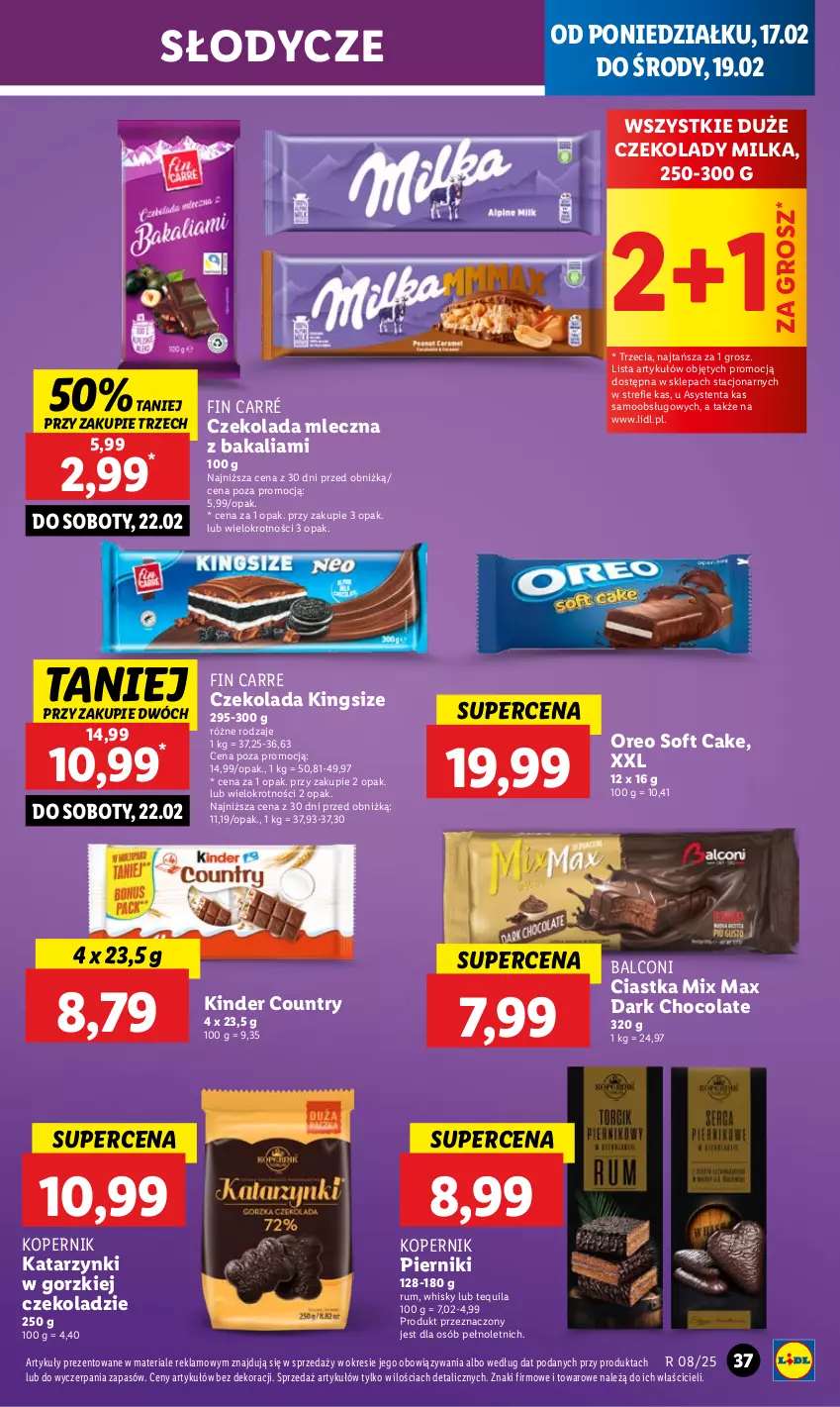 Gazetka promocyjna Lidl - GAZETKA - ważna 17.02 do 19.02.2025 - strona 39 - produkty: Alcon, Ciastka, Czekolada, Czekolada mleczna, Kinder, Milka, Oreo, Piernik, Rum, Tequila, Whisky