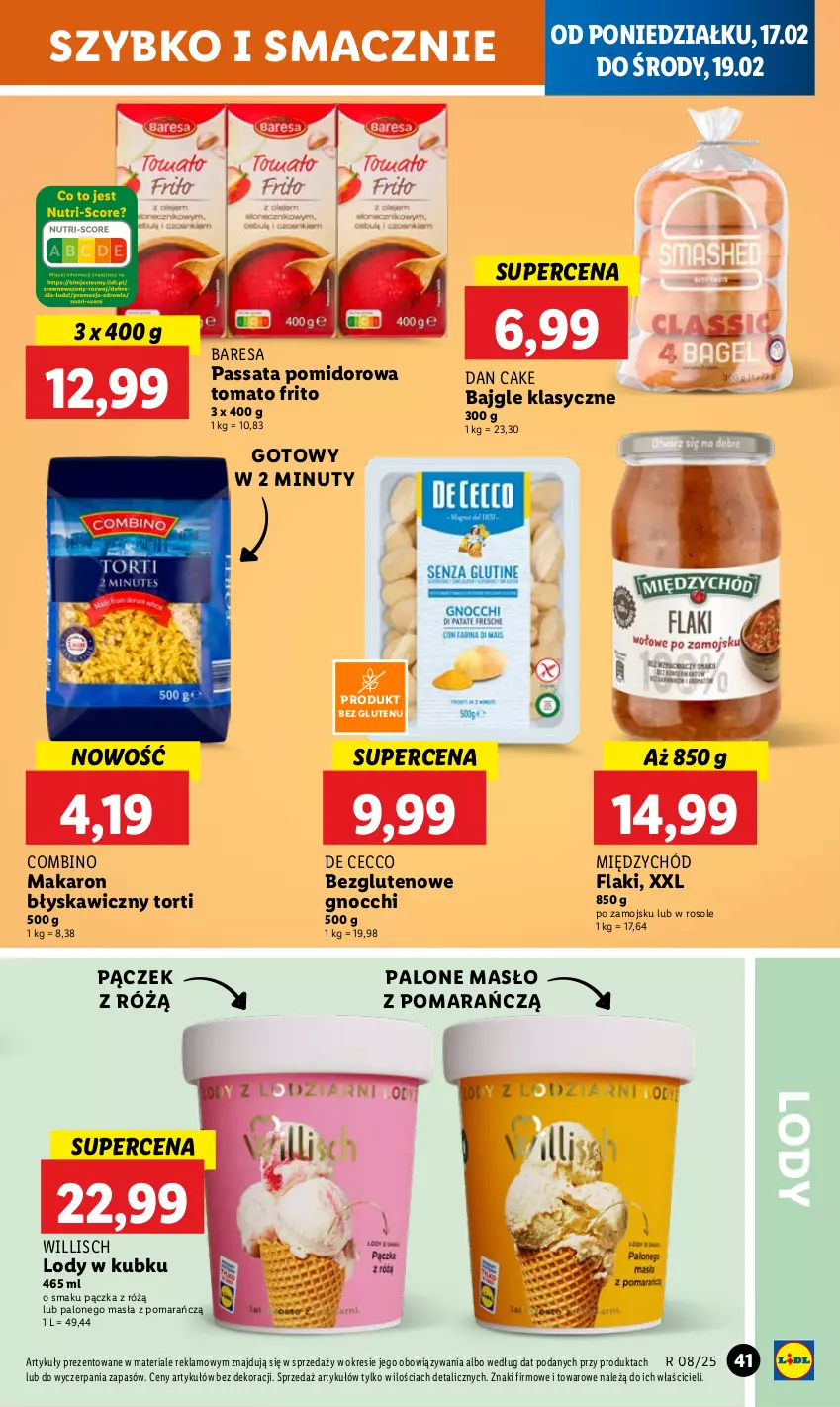 Gazetka promocyjna Lidl - GAZETKA - ważna 17.02 do 19.02.2025 - strona 43 - produkty: Bajgle, Dan Cake, Flaki, Gnocchi, Lody, Makaron, Masło, Nuty, Pączek