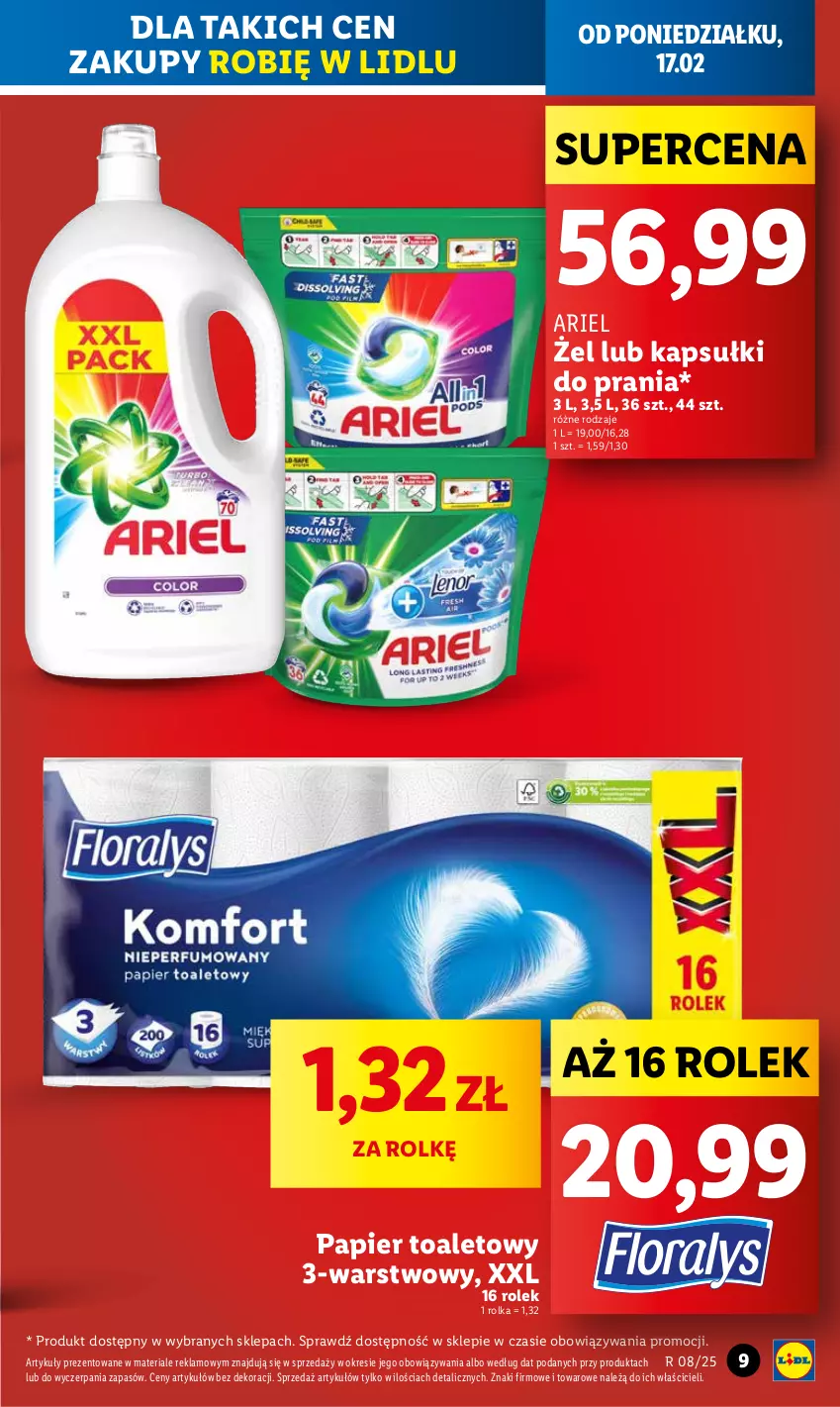 Gazetka promocyjna Lidl - GAZETKA - ważna 17.02 do 19.02.2025 - strona 7 - produkty: Ariel, Kapsułki do prania, Papier, Papier toaletowy