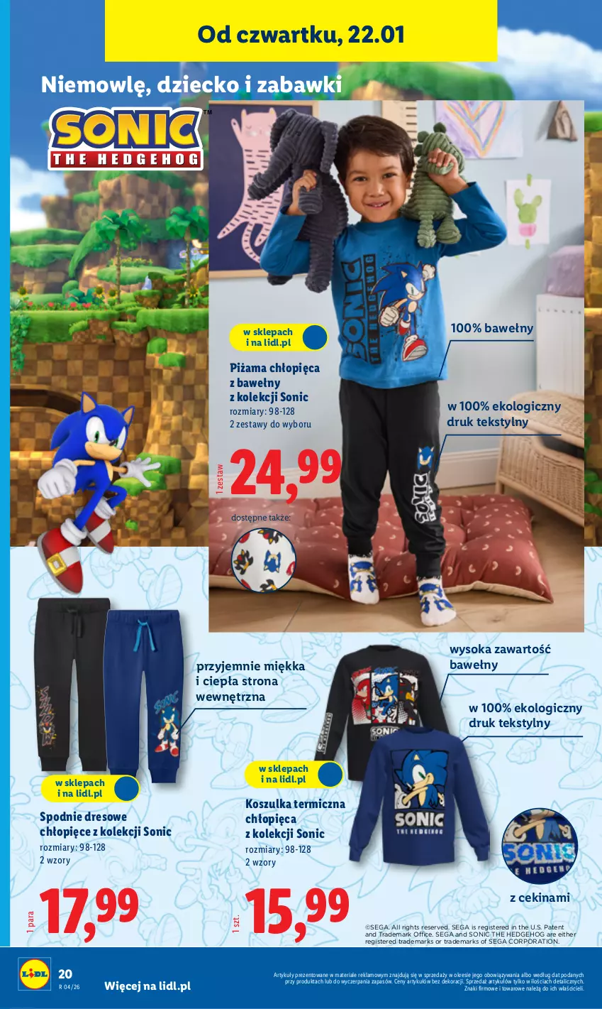 Gazetka promocyjna Lidl - GAZETKA - ważna 19.01 do 25.01.2026 - strona 20 - produkty: Dres, Kosz, Koszulka, Piżama, Por, Ser, Sok, Spodnie, Spodnie dresowe