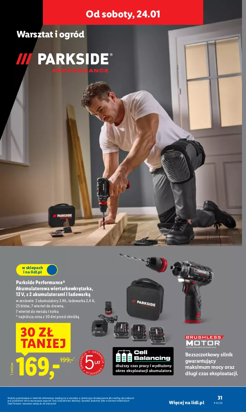 Gazetka promocyjna Lidl - GAZETKA - ważna 19.01 do 25.01.2026 - strona 35 - produkty: Akumulator, Akumulatorowa wiertarkowkrętark, Ogród, Parkside, Tarka, Torba, Warka, Wiertarkowkrętarka, Wkręt, Wkrętarka