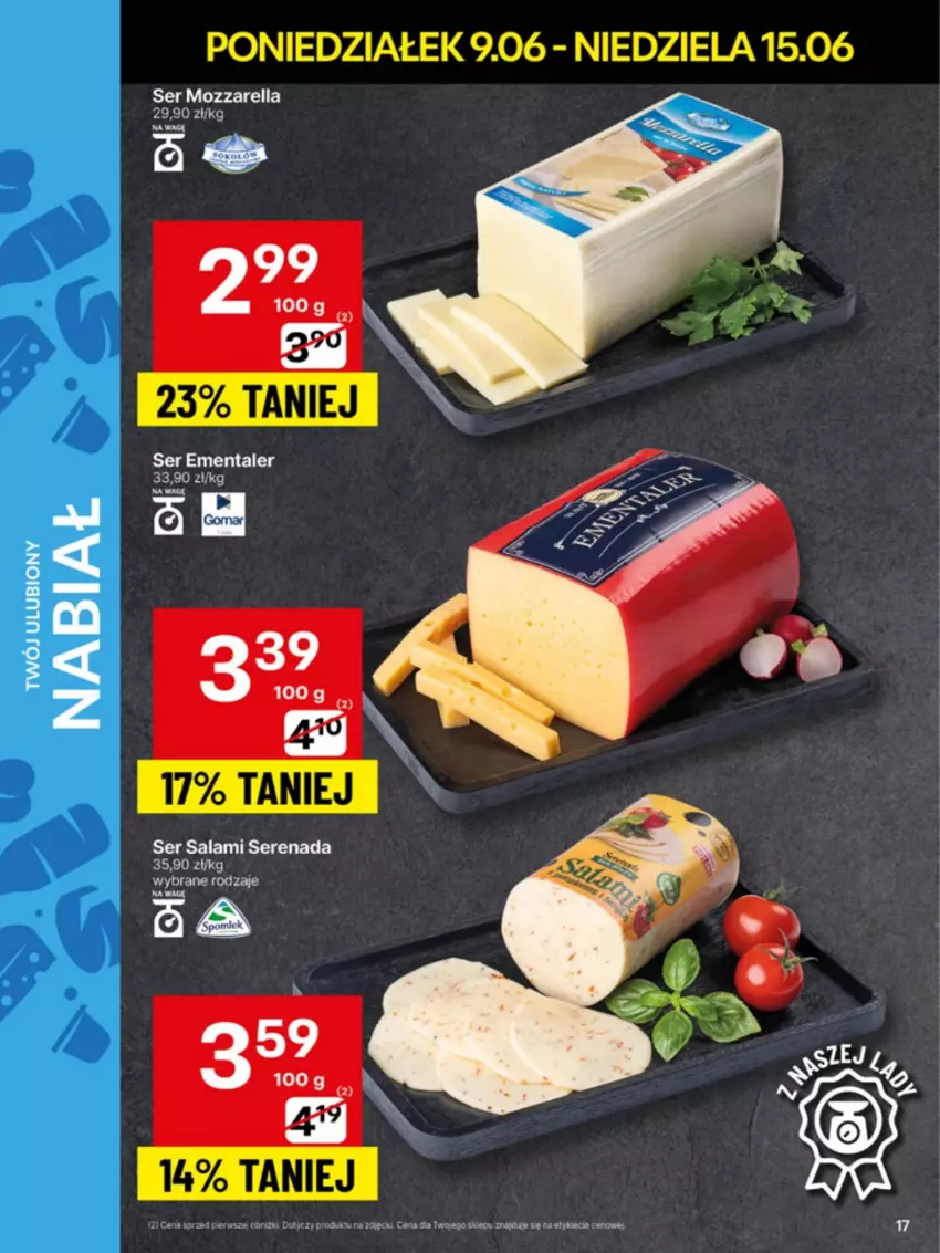 Gazetka promocyjna Delikatesy Centrum - Franczyza DC24 Poniedziałek - ważna 09.06 do 15.06.2025 - strona 17 - produkty: Mozzarella, Salami, Ser, Ser salami