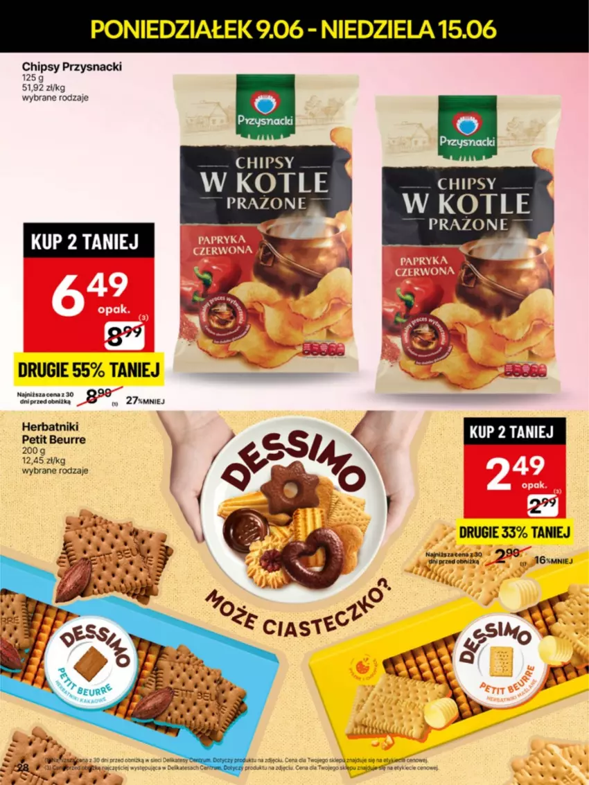 Gazetka promocyjna Delikatesy Centrum - Franczyza DC24 Poniedziałek - ważna 09.06 do 15.06.2025 - strona 28 - produkty: Chipsy, Herbatniki, Herbatniki Petit Beurre, Przysnacki