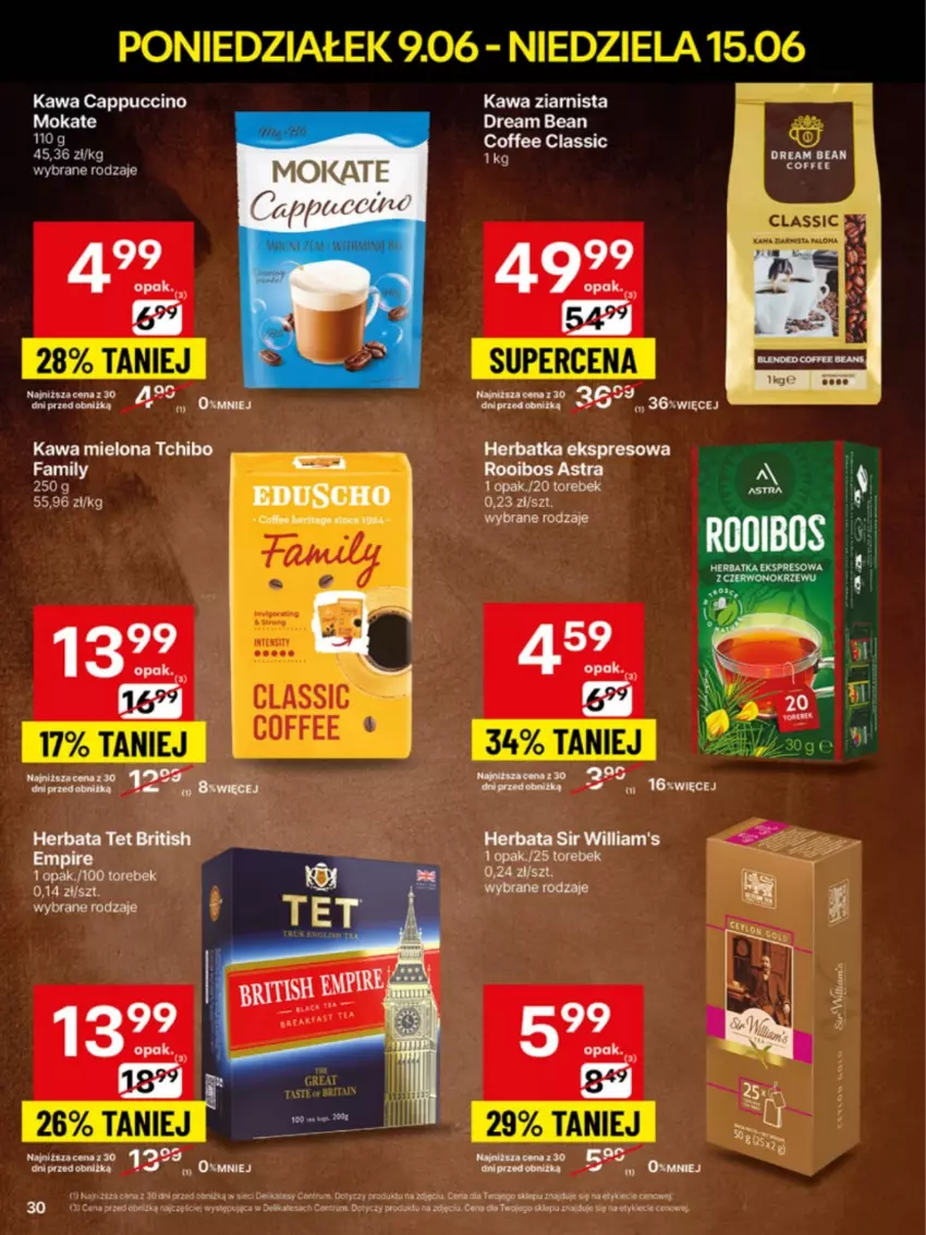 Gazetka promocyjna Delikatesy Centrum - Franczyza DC24 Poniedziałek - ważna 09.06 do 15.06.2025 - strona 30 - produkty: Cappuccino, Herbata, Kawa, Kawa mielona, Kawa ziarnista, Rum, Tchibo