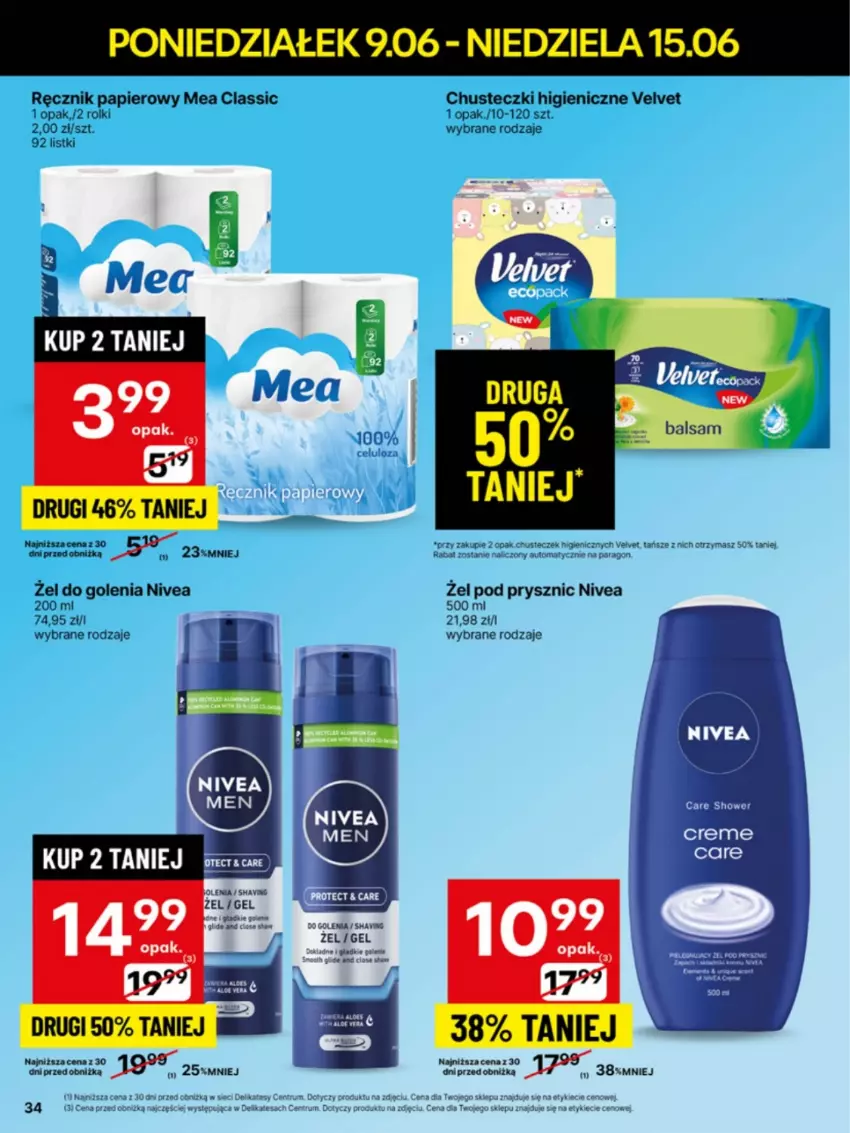 Gazetka promocyjna Delikatesy Centrum - Franczyza DC24 Poniedziałek - ważna 09.06 do 15.06.2025 - strona 34 - produkty: Chusteczki, Nivea, Papier, Ręcznik, Rolki, Velvet
