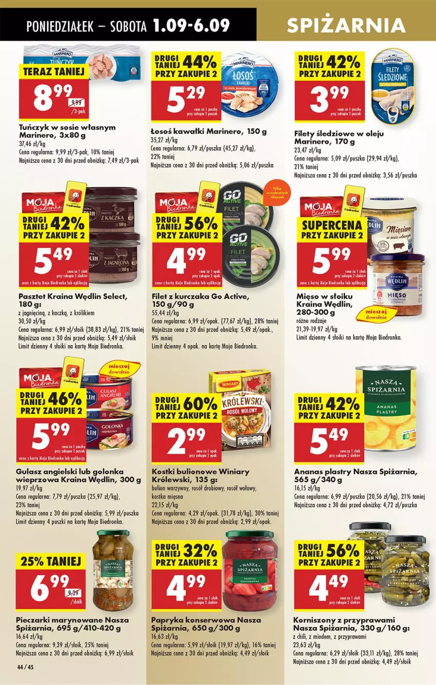Gazetka promocyjna Biedronka - Od Poniedziałku - ważna 01.09 do 06.09.2025 - strona 46 - produkty: Ananas, Bulion, Fa, Golonka wieprzowa, Kawa, Korniszony, Królewski, Królik, Kurczak, Lion, Mięso, Mięso w słoiku, Olej, Papryka, Pasztet, Piec, Rosół, Rosół drobiowy, Rosół wołowy, Ser, Sos, Tuńczyk, Winiary