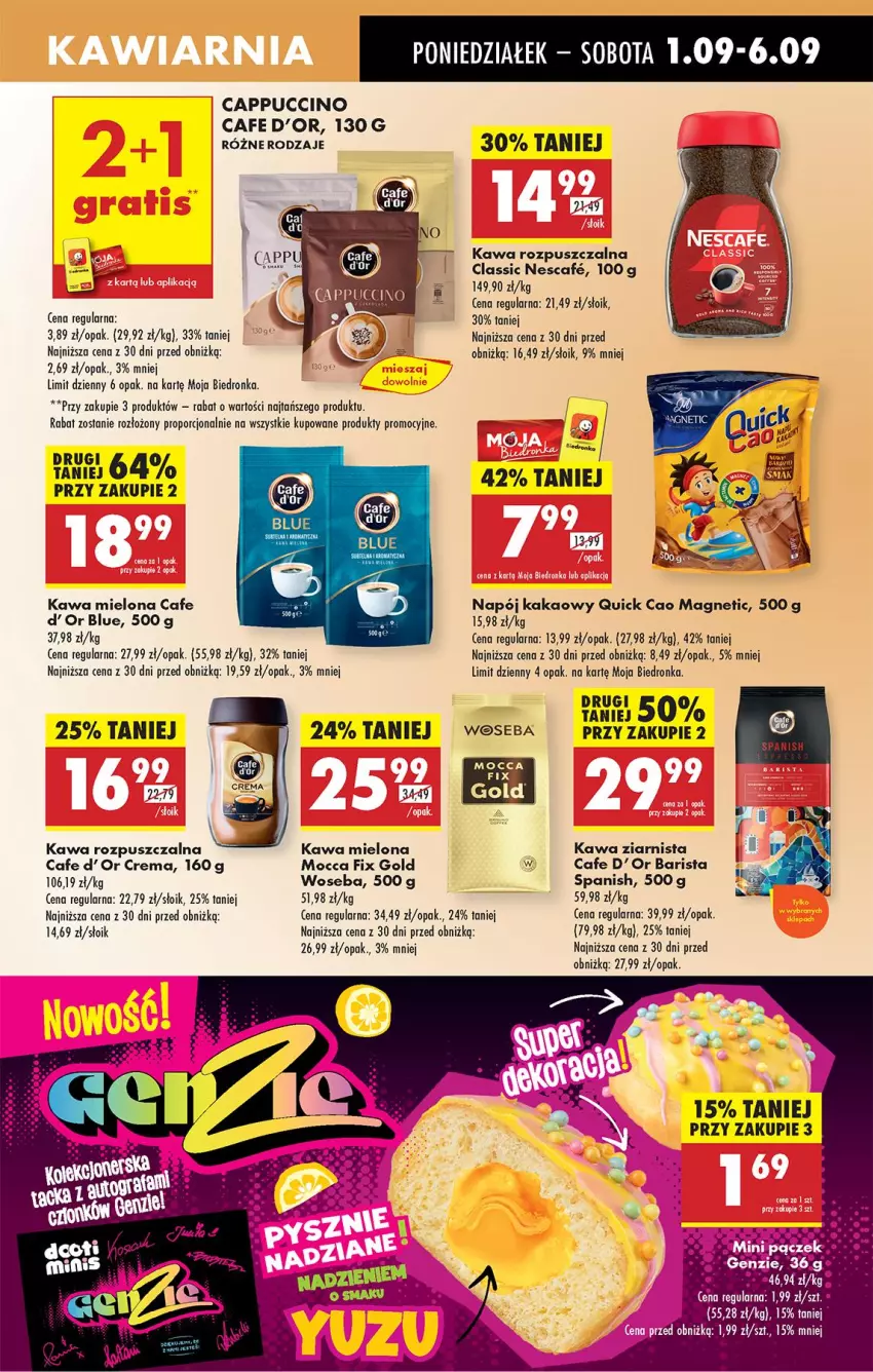 Gazetka promocyjna Biedronka - Od Poniedziałku - ważna 01.09 do 06.09.2025 - strona 51 - produkty: Cappuccino, Kakao, Kawa, Kawa mielona, Kawa rozpuszczalna, Kawa ziarnista, Mocca Fix Gold, Napój, Por, Woseba
