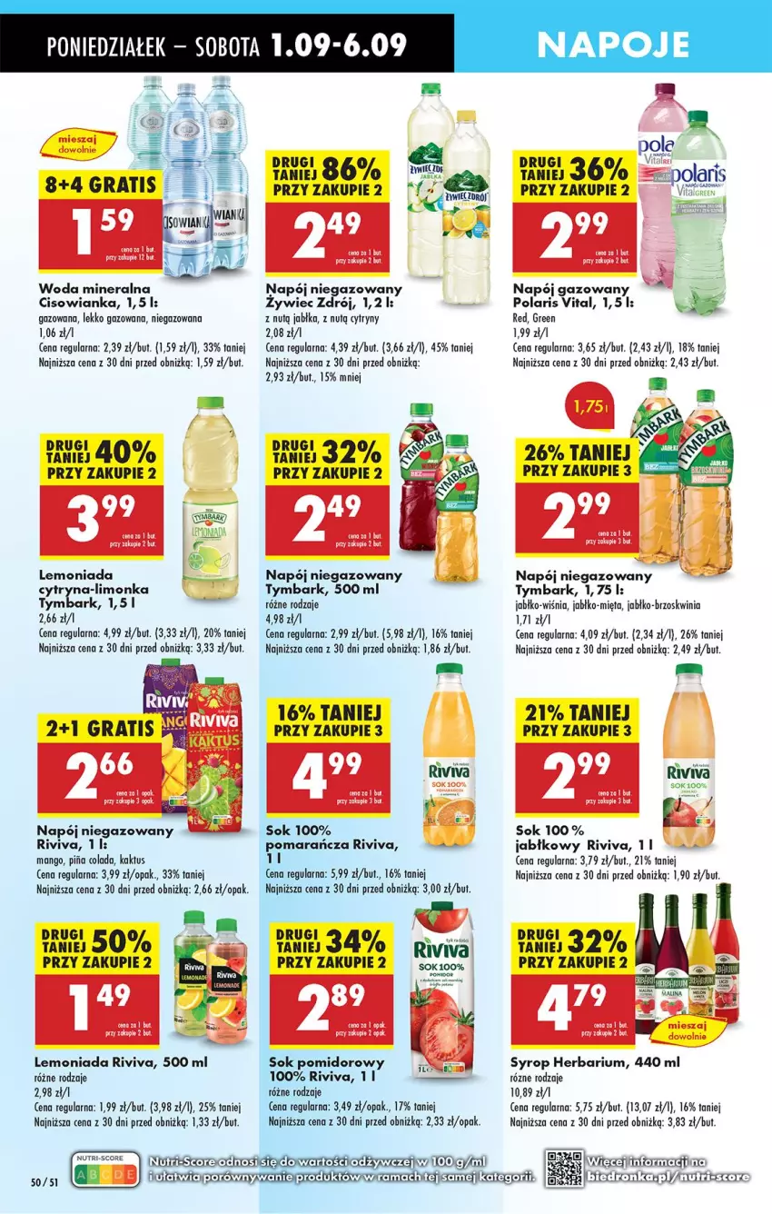 Gazetka promocyjna Biedronka - Od Poniedziałku - ważna 01.09 do 06.09.2025 - strona 52 - produkty: Cytryny, Fa, Gra, Jabłka, Kaktus, Lemoniada, Leon, Limonka, Mango, Mięta, Mola, Napój, Napój gazowany, Napój niegazowany, Napoje, Sok, Sok pomidorowy, Syrop, Tymbark, Woda, Woda mineralna