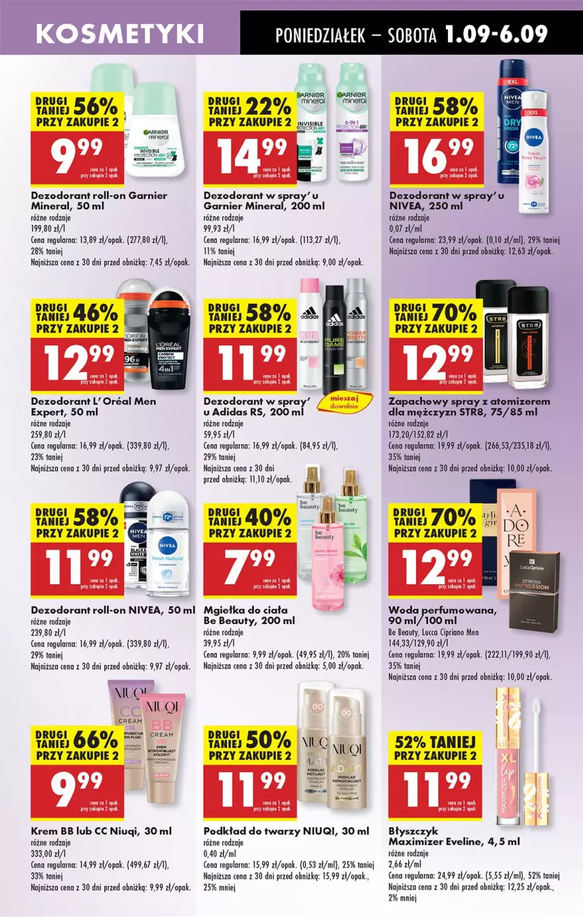 Gazetka promocyjna Biedronka - Od Poniedziałku - ważna 01.09 do 06.09.2025 - strona 63 - produkty: Adidas, Be Be, Dezodorant, Eveline, Garnier, Krem bb, Niuqi, Nivea, Perfum, Podkład, Podkład do twarzy, Por, Rum, Str8, Woda, Woda perfumowana