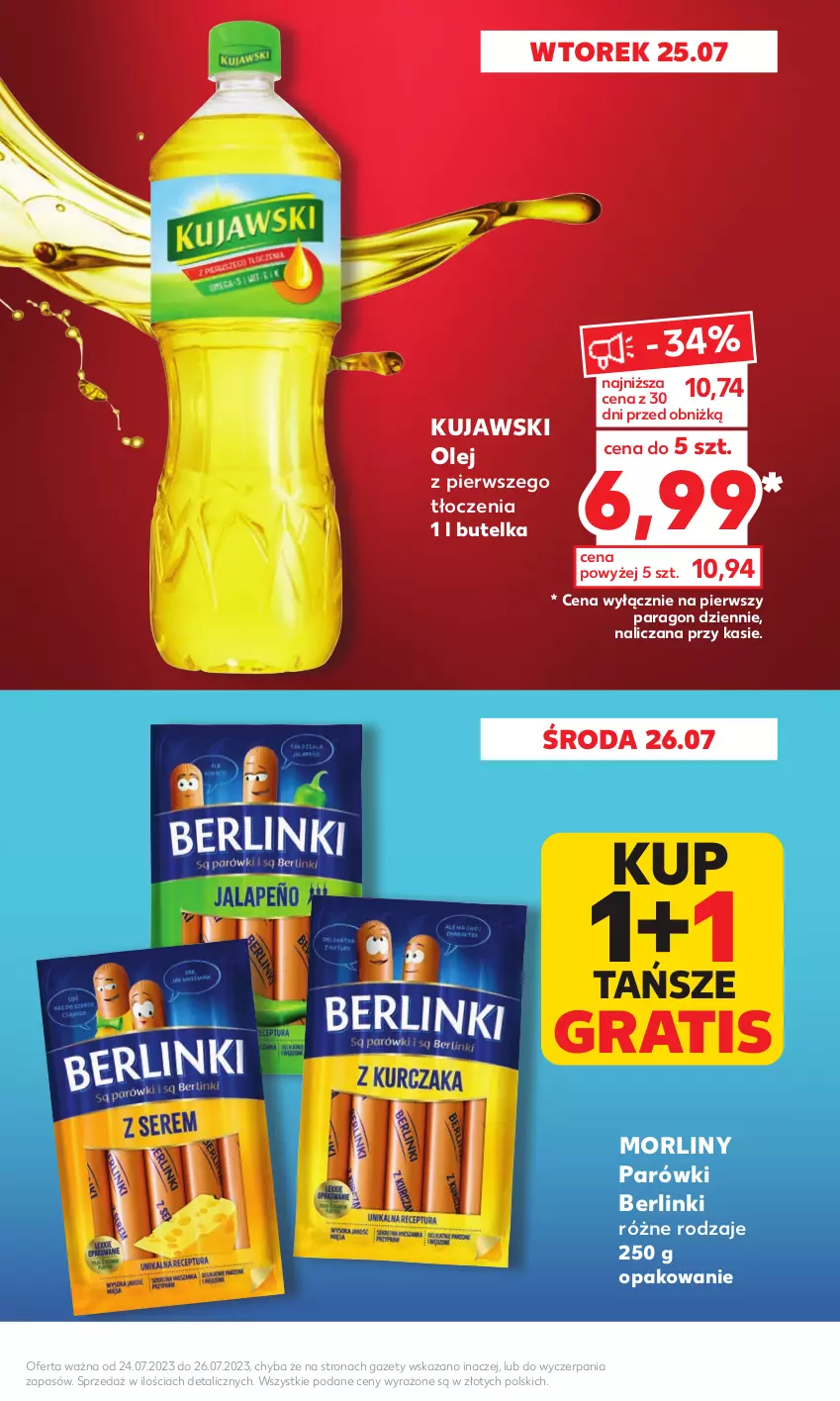 Gazetka promocyjna Kaufland - Mocny Start - ważna 24.07 do 26.07.2023 - strona 3 - produkty: Berlinki, Gra, Kujawski, Morliny, Olej, Parówki