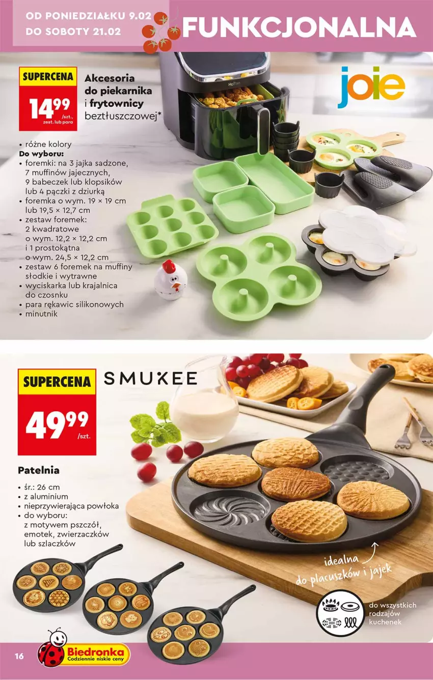Gazetka promocyjna Biedronka - Okazje Tygodnia - ważna 07.02 do 21.02.2026 - strona 16 - produkty: Foremki, Muffiny, Patelnia, Piekarnik, Wyciskarka