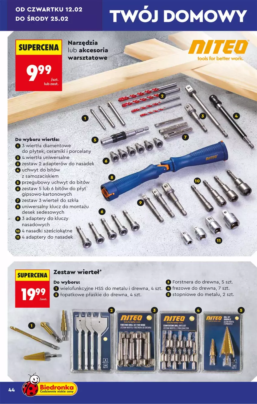 Gazetka promocyjna Biedronka - Okazje Tygodnia - ważna 07.02 do 21.02.2026 - strona 44 - produkty: Fa, O nas, Por, Top, Zestaw wierteł