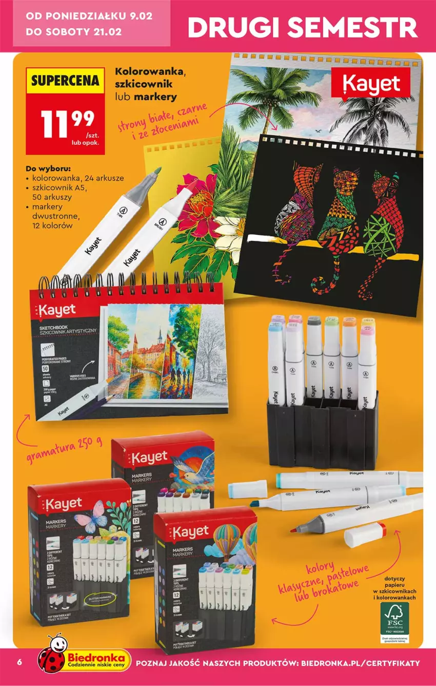 Gazetka promocyjna Biedronka - Okazje Tygodnia - ważna 07.02 do 21.02.2026 - strona 6 - produkty: Kolorowanka, Marker, Papier, Szkicownik