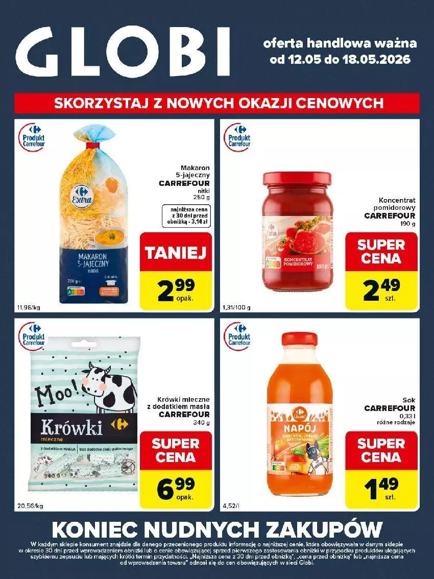 Gazetka promocyjna Carrefour - Gazetka Globi - ważna 12.05 do 18.05.2026 - strona 2 - produkty: Fa, Krówki mleczne, Makaron, Sok